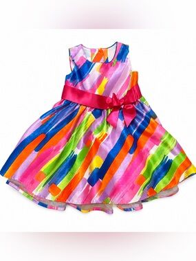 Bonnie Baby 18M Colorful Party Dress Pink Satin Bow Easter Birthday